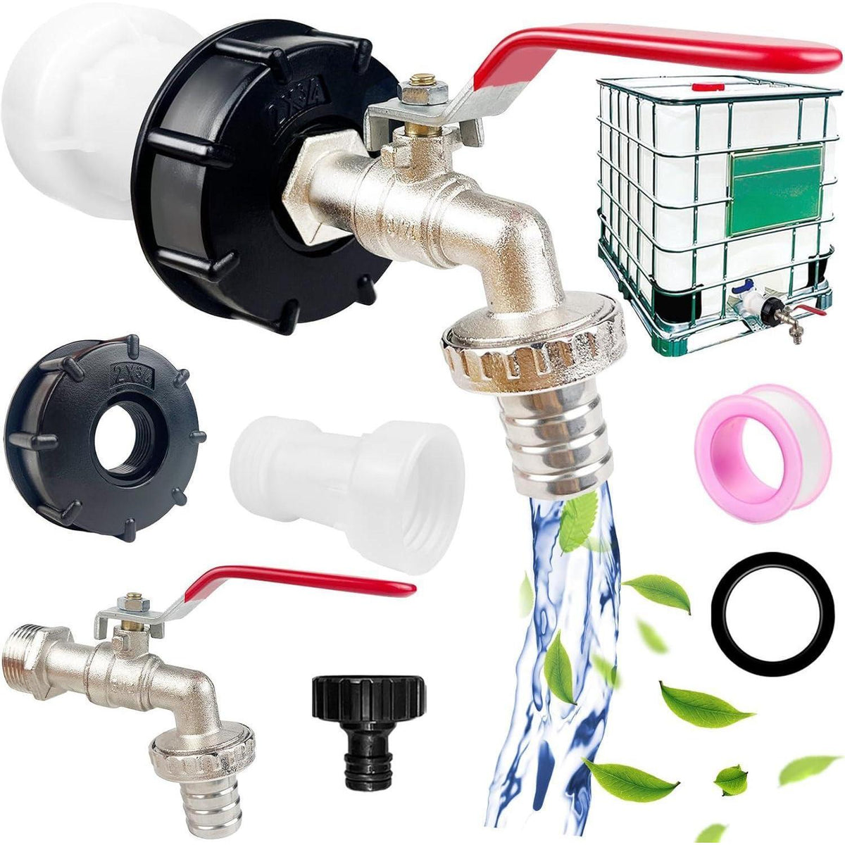 IBC Tank Zubehör Set mit 3/4 Zoll Auslaufhahn & S60x6 Adapter