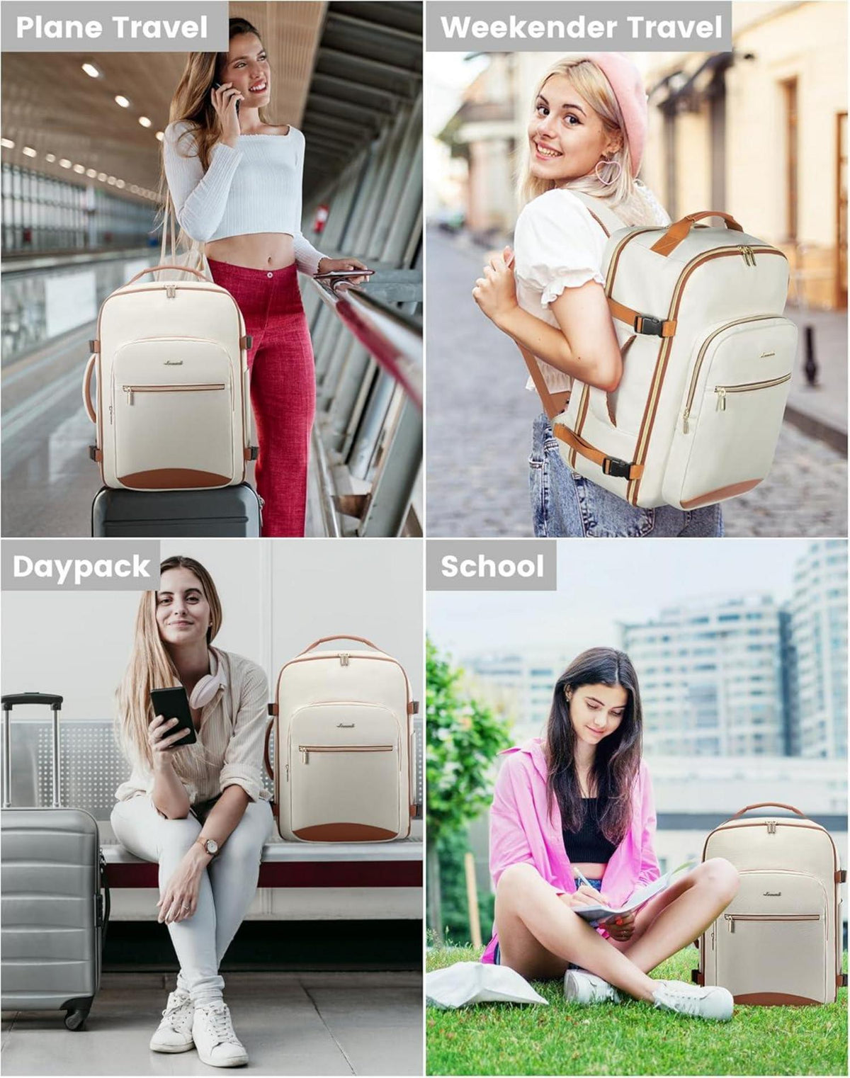 Handgepäck Rucksack Damen 40L Flugzeug Reisetasche 17 Zoll Laptop