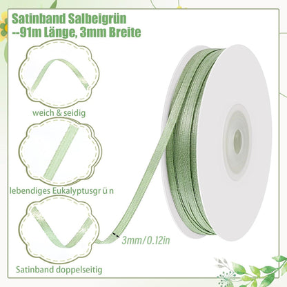 Grünes Satinband 3mm x 91m für Geschenkverpackung & Deko