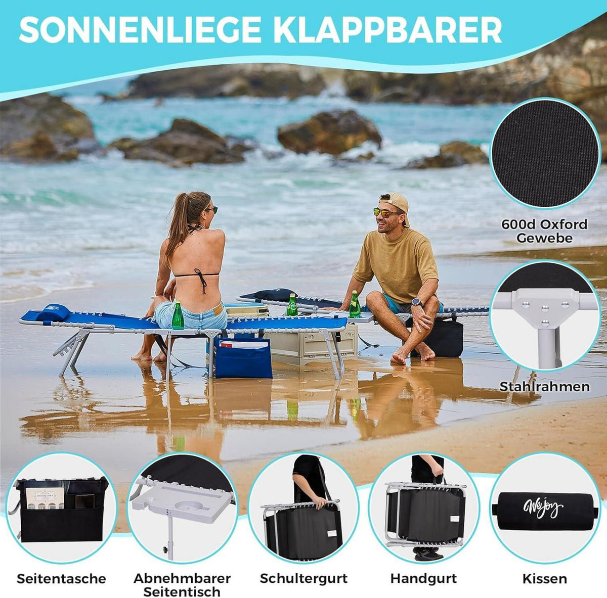 Sonnenliege klappbar Gartenliege verstellbar ergonomisch bis 120KG
