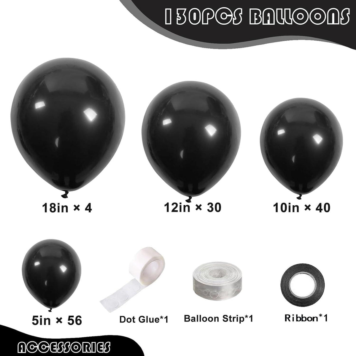 Schwarze Luftballons Set 130 Stück 18 12 10 5 Zoll Latex