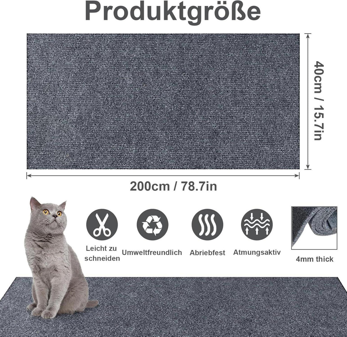 Kratzmatte Katze Selbstklebend Kratzschutz Sofa Wand 40cm 2m Dunkelgrau
