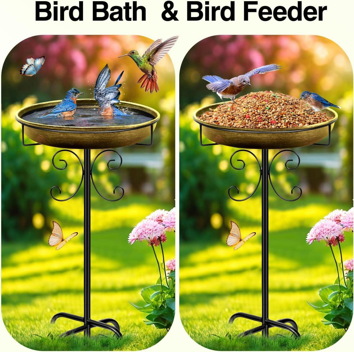 Vogeltränke Metall Antik Gold Winterfest für Draußen 35In, Geschenk für Vogelliebhaber
