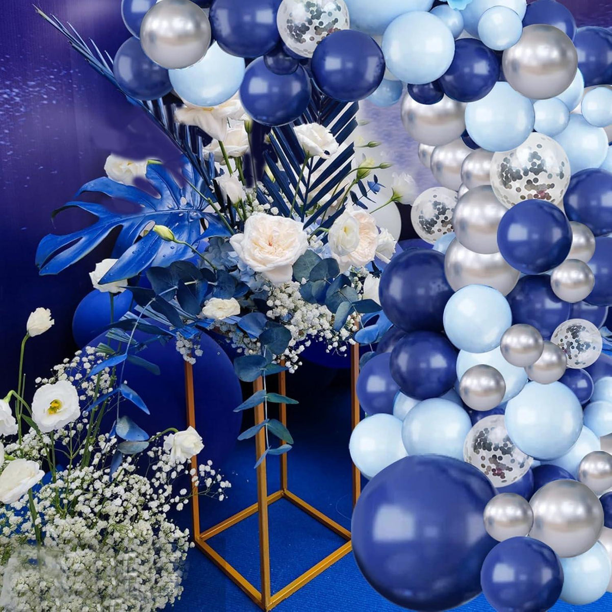 Luftballon Girlande Blau Silber Deko Set 120-teilig