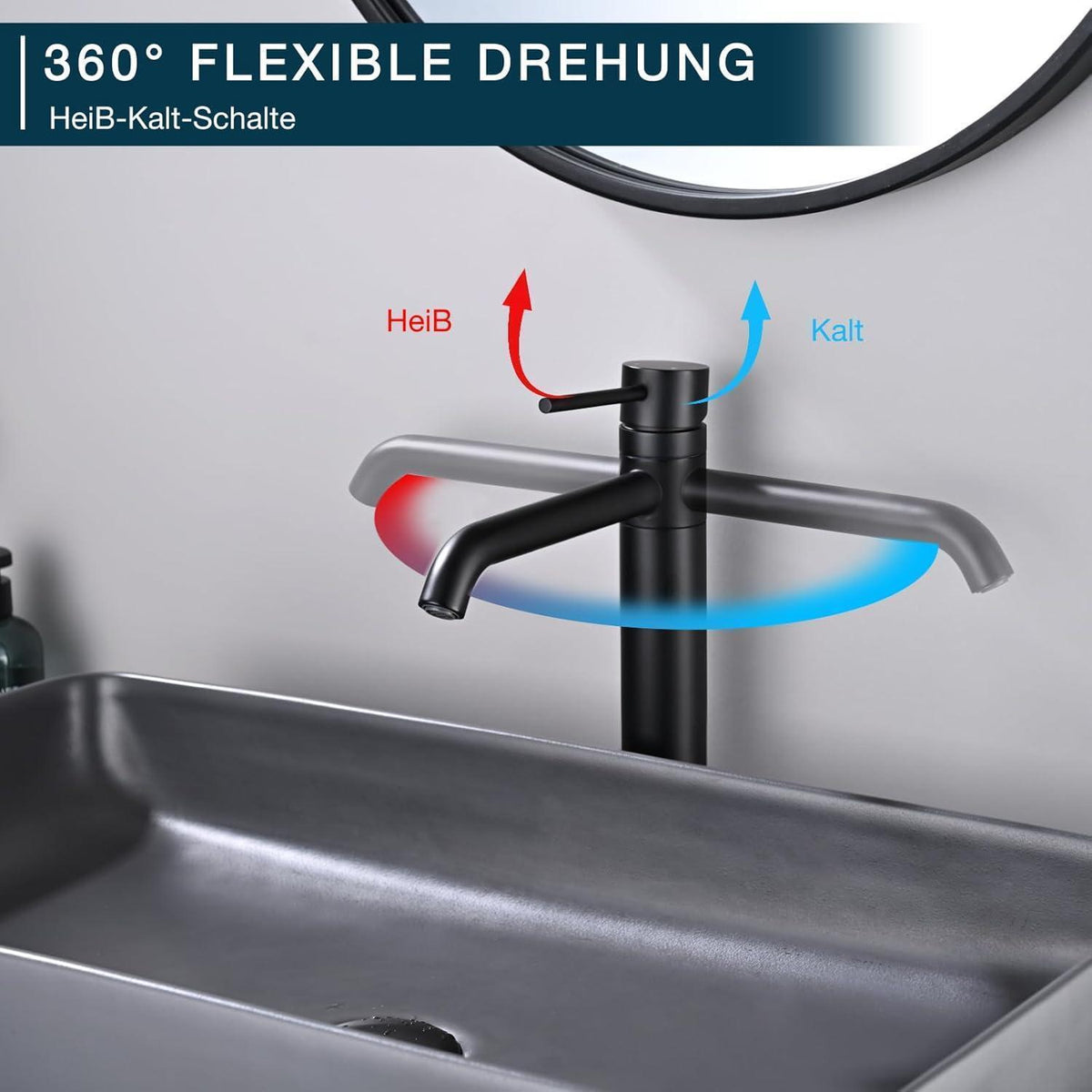 360° Schwenkbarer Bad-Wasserhahn Schwarz Matt