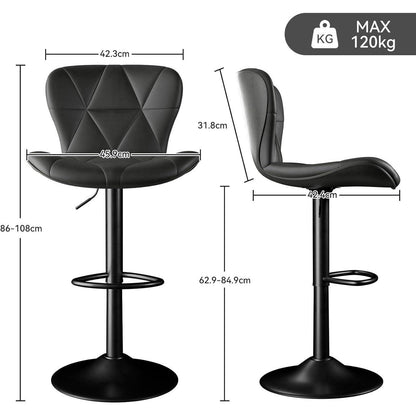 Barhocker 2er Set mit Rückenlehne, Höhenverstellbar, Schwarz