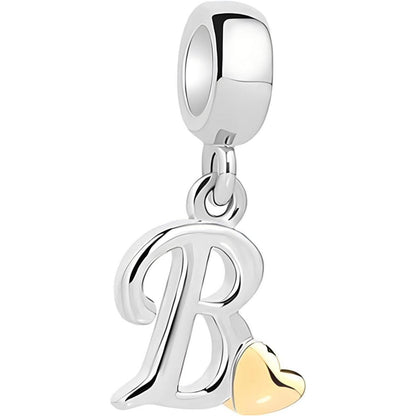 Buchstaben Charm Anhänger mit Gelbem Herz für Europäische Armbänder