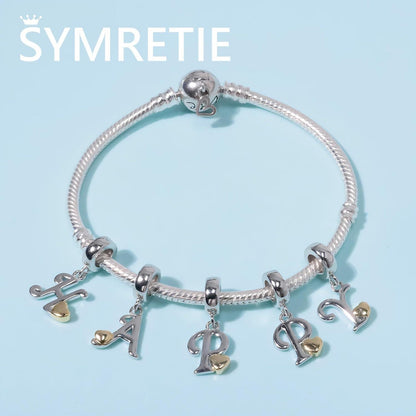 Buchstaben Charm Anhänger mit Gelbem Herz für Europäische Armbänder