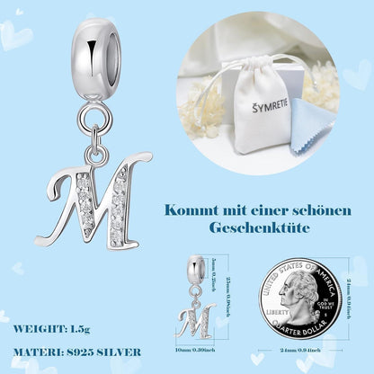 925 Sterling Silber Initial Charm Anhänger für Armbänder und Halsketten