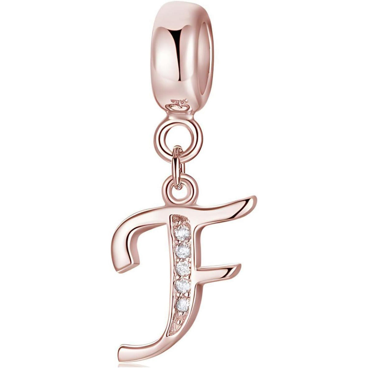 Damen Buchstabe Charm Anhänger 925 Sterling Silber Zirkonia Rose Gold