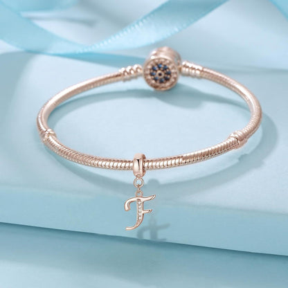 Damen Buchstabe Charm Anhänger 925 Sterling Silber Zirkonia Rose Gold