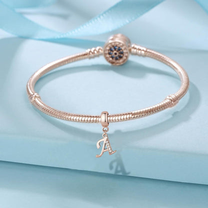 Buchstaben Charm Anhänger 925 Sterling Silber Rosegold Zirkonia A-Z