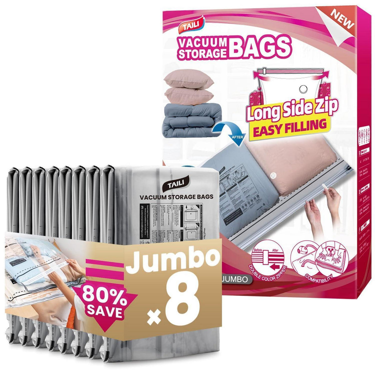 Vakuumbeutel Extra Groß 100x70 cm – 8er Set zum Platzsparen