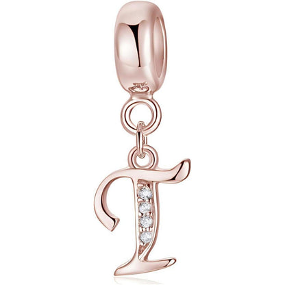 Damen Buchstabe Charm Anhänger 925 Sterling Silber Zirkonia Rosegold