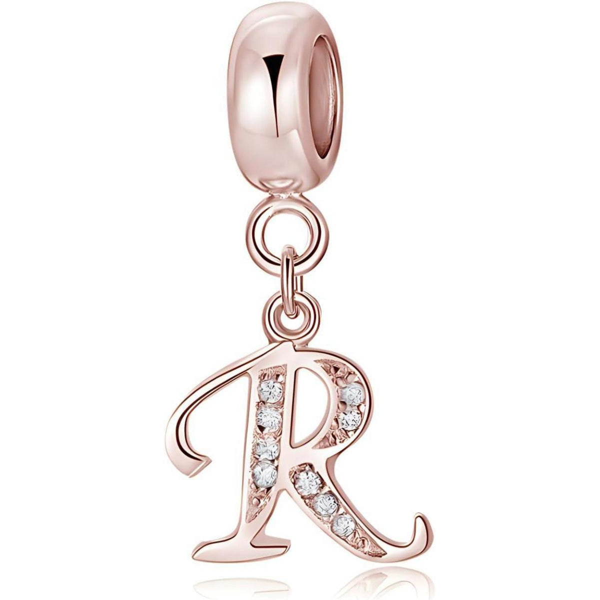 Damen Charm Anhänger Rose Gold Buchstabe A-Z 925 Sterling Silber Zirkonia