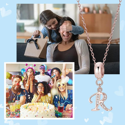 Damen Charm Anhänger Rose Gold Buchstabe A-Z 925 Sterling Silber Zirkonia