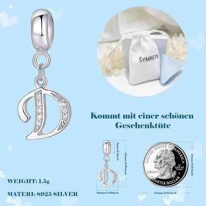 925 Sterling Silber Initial Charm Anhänger Buchstabe D Zirkonia