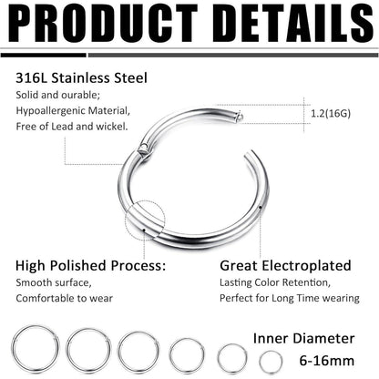 Edelstahl Nasenpiercing Ringe 12er Set 16G Hypoallergen für Damen Herren