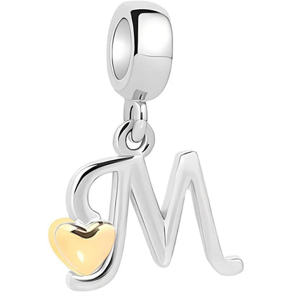 Buchstaben Charm Anhänger mit Gelbem Herz für Europäische Armbänder