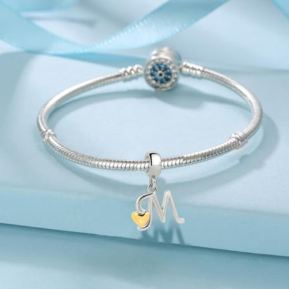 Buchstaben Charm Anhänger mit Gelbem Herz für Europäische Armbänder
