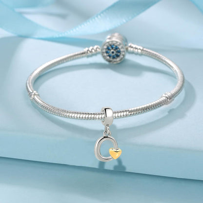 Buchstaben Charm Anhänger mit Gelbem Herz für Europäische Armbänder