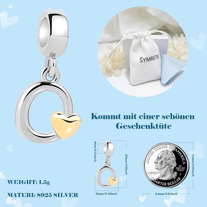 Buchstaben Charm Anhänger mit Gelbem Herz für Europäische Armbänder