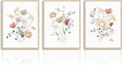 Aquarell Blumen Leinwand Bilder Set 30x40 cm 3er Pack