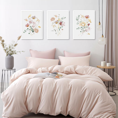 Aquarell Blumen Leinwand Bilder Set 30x40 cm 3er Pack