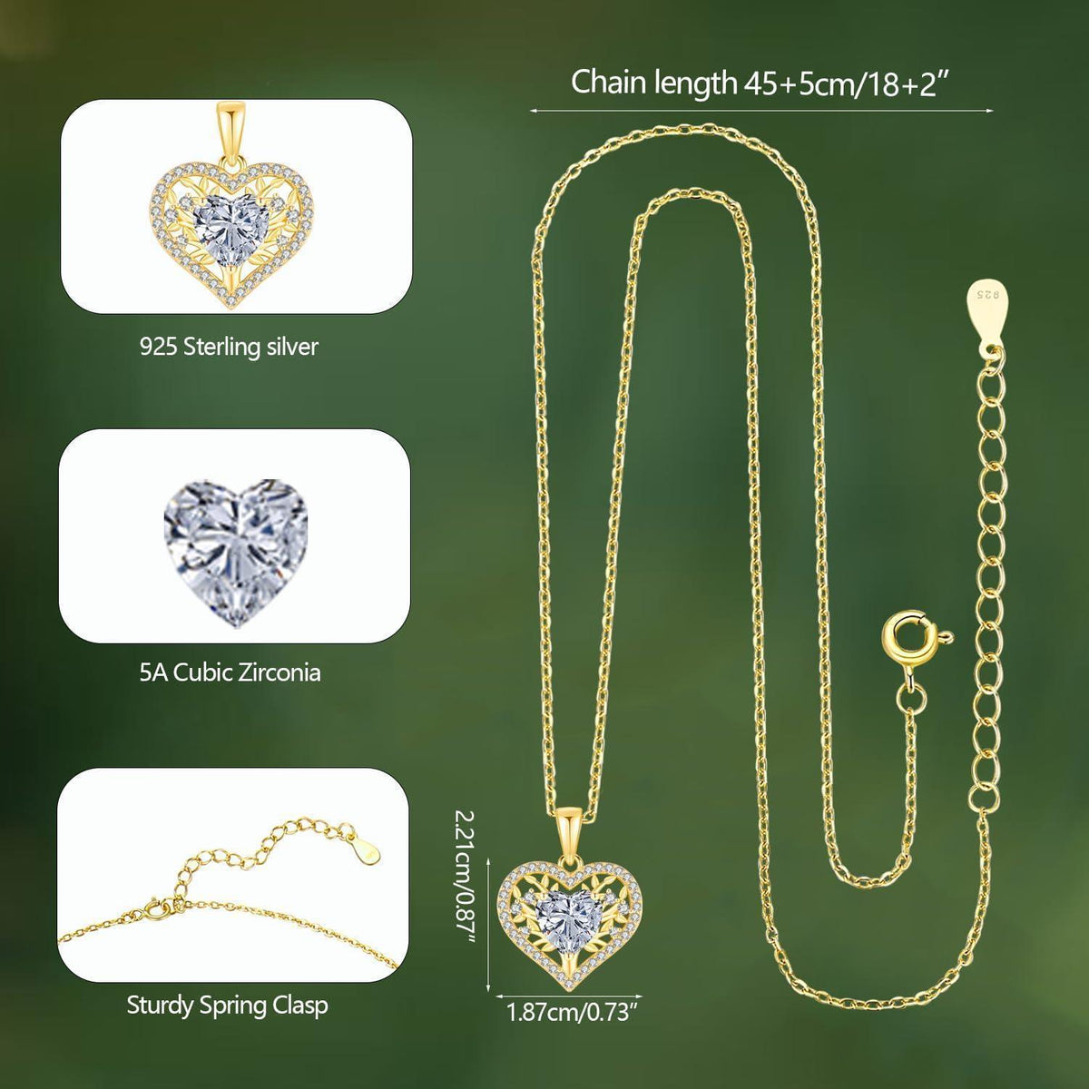 Silber Lebensbaum Herz Kette Damen 925 Sterling Geburtsstein
