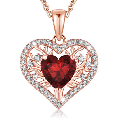 Silber Lebensbaum Herz Kette Damen 925 Sterling Geburtsstein