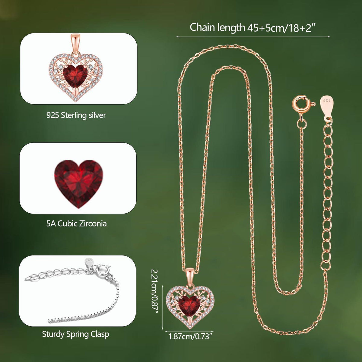 Silber Lebensbaum Herz Kette Damen 925 Sterling Geburtsstein