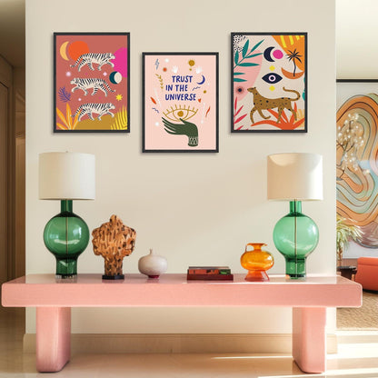 Boho Tiger Leopard Kunstdrucke Poster 30x40 cm 3er Set