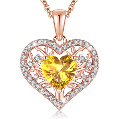 Silber Lebensbaum Herz Kette Damen 925 Sterling Geburtsstein