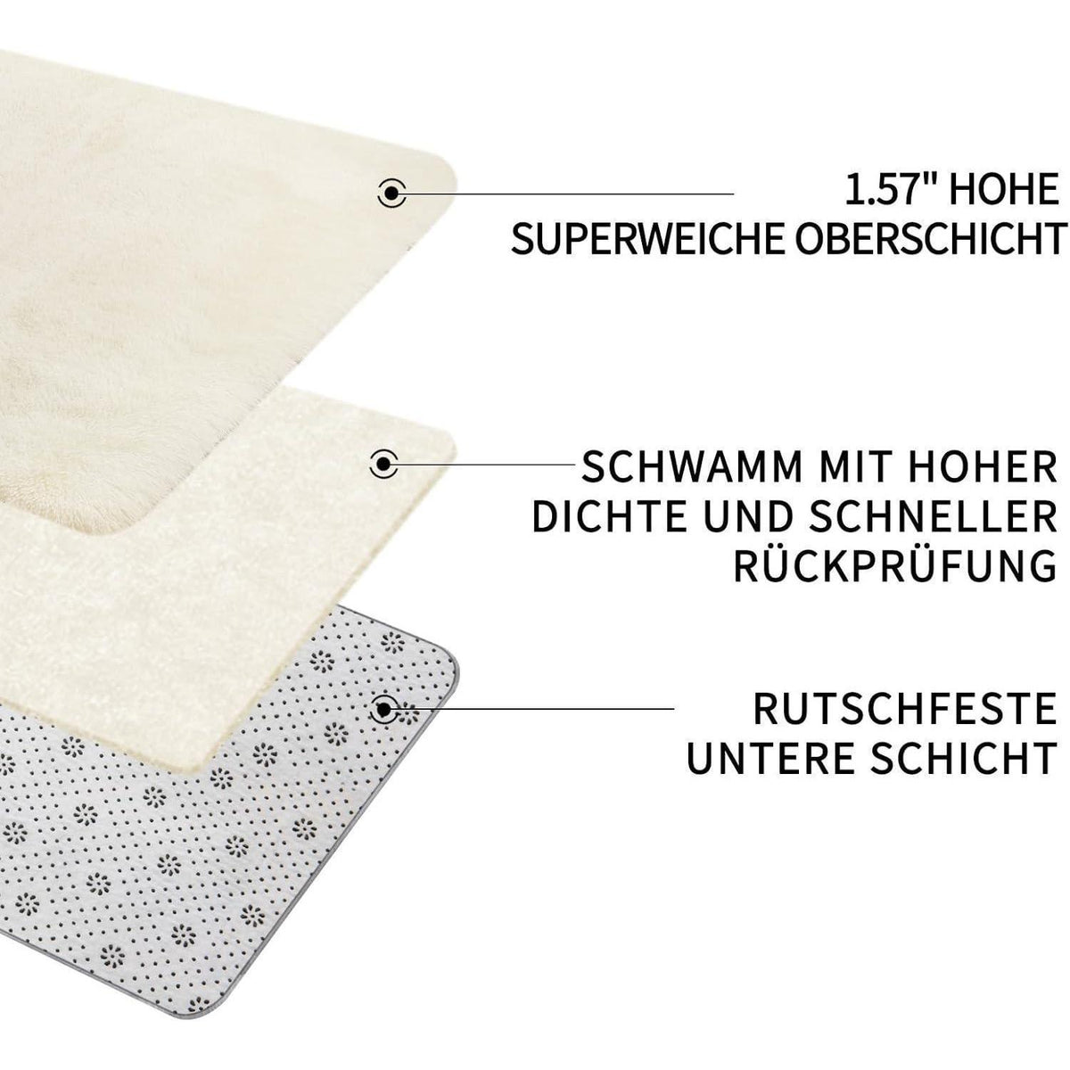 Hochflor Teppich Creme 160x230 – Flauschiger Wohnzimmerteppich