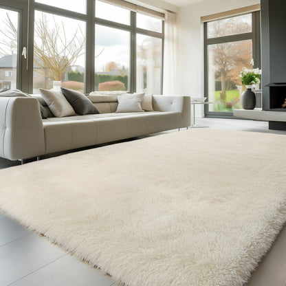 Hochflor Teppich Creme 160x230 – Flauschiger Wohnzimmerteppich