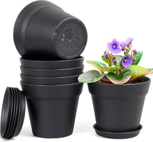 Blumentopf Set 6er Pack 17.8cm Plastik Schwarz mit Untersetzer