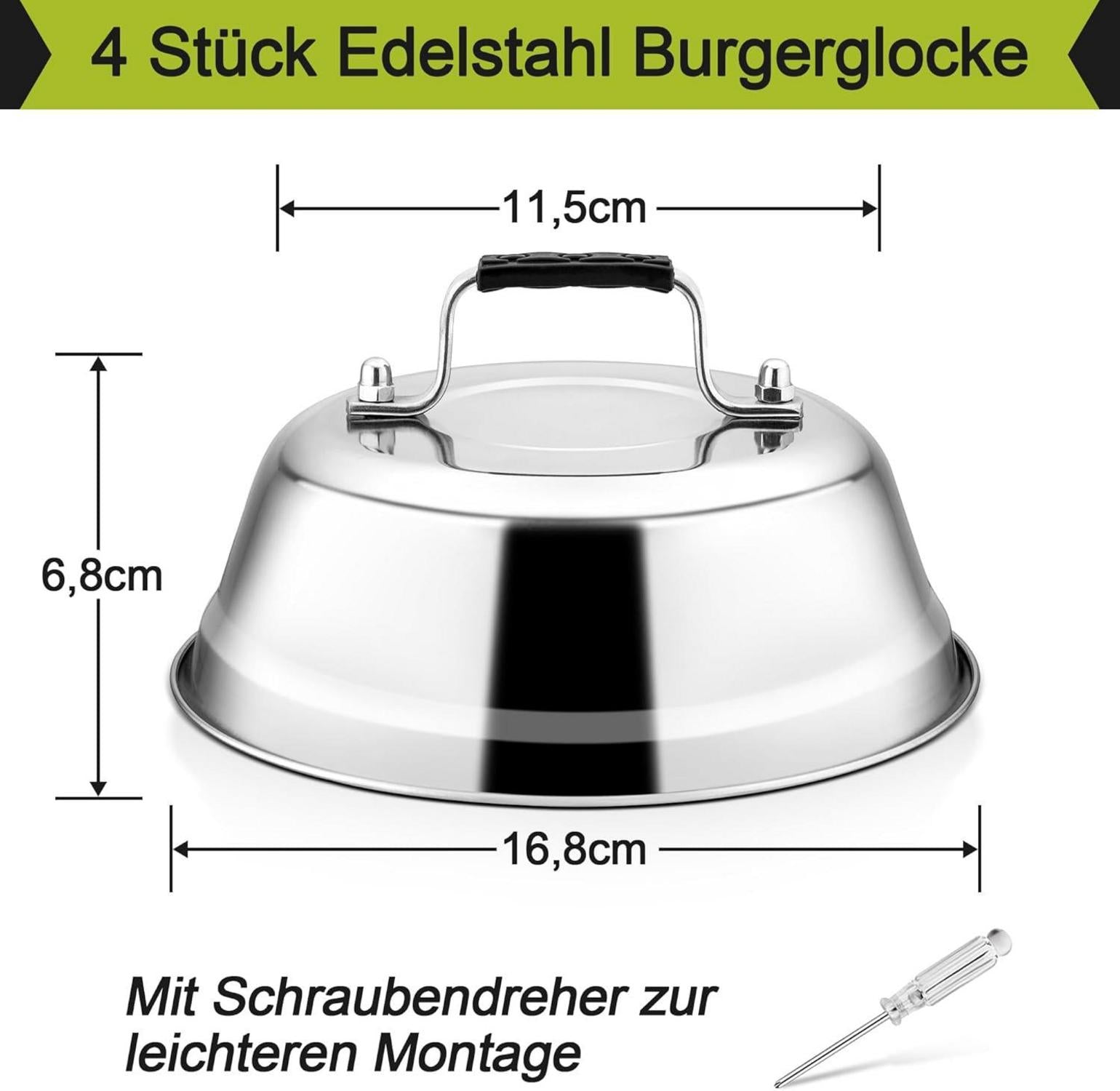 Edelstahl Burgerglocke Set 4 Stück Gummigriff