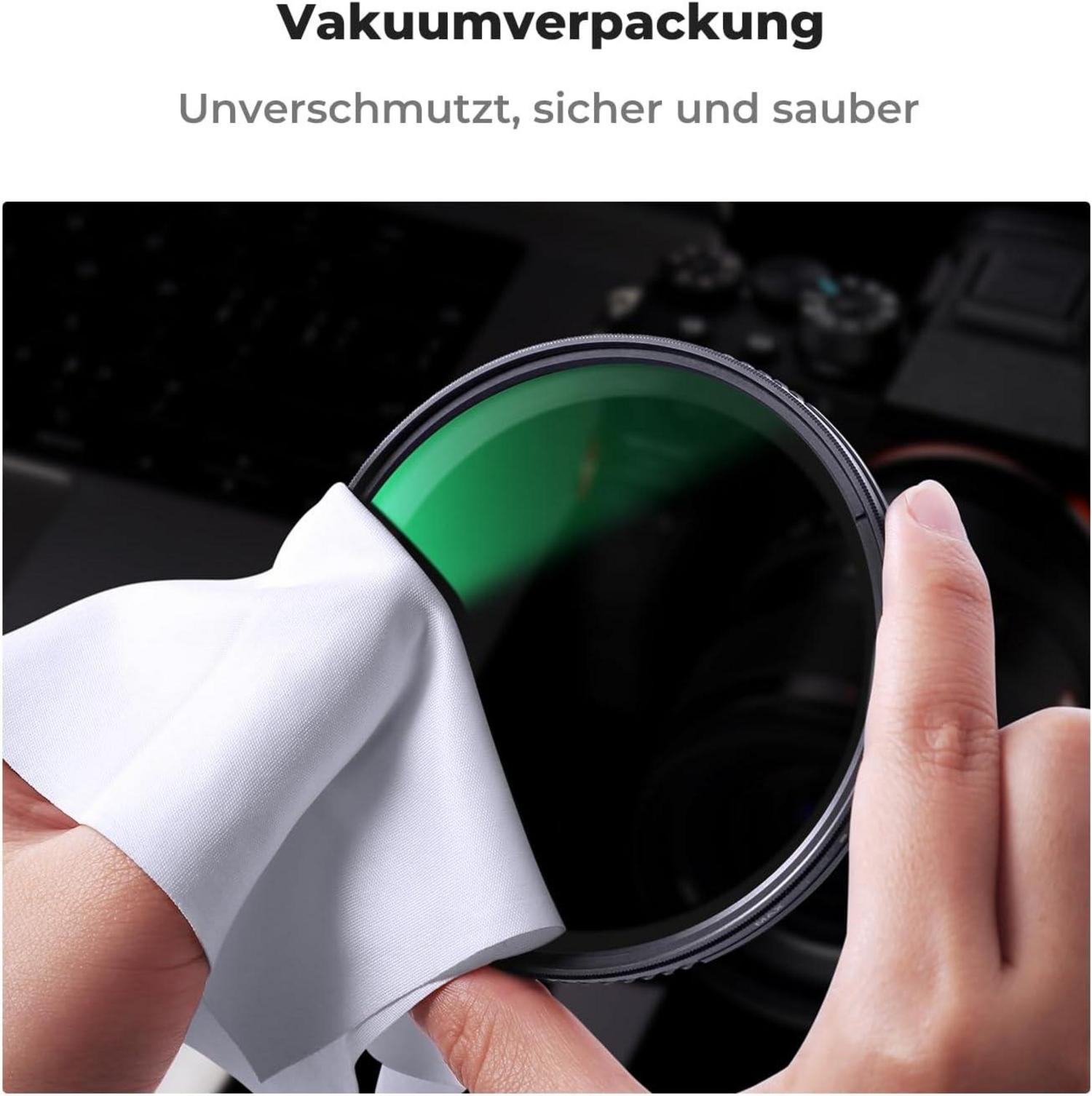 72mm K&F Concept Polfilter CPL mit Objektivdeckel und Reinigungstücher