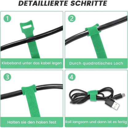 70x Wiederverschließbare Klett Kabelbinder Grün – Kabelführung