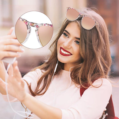 Damen Sonnenbrille Vintage Polarisiert UV 400 Schutz Blaulichtfilter Acetat Rahmen - Blume Rosa