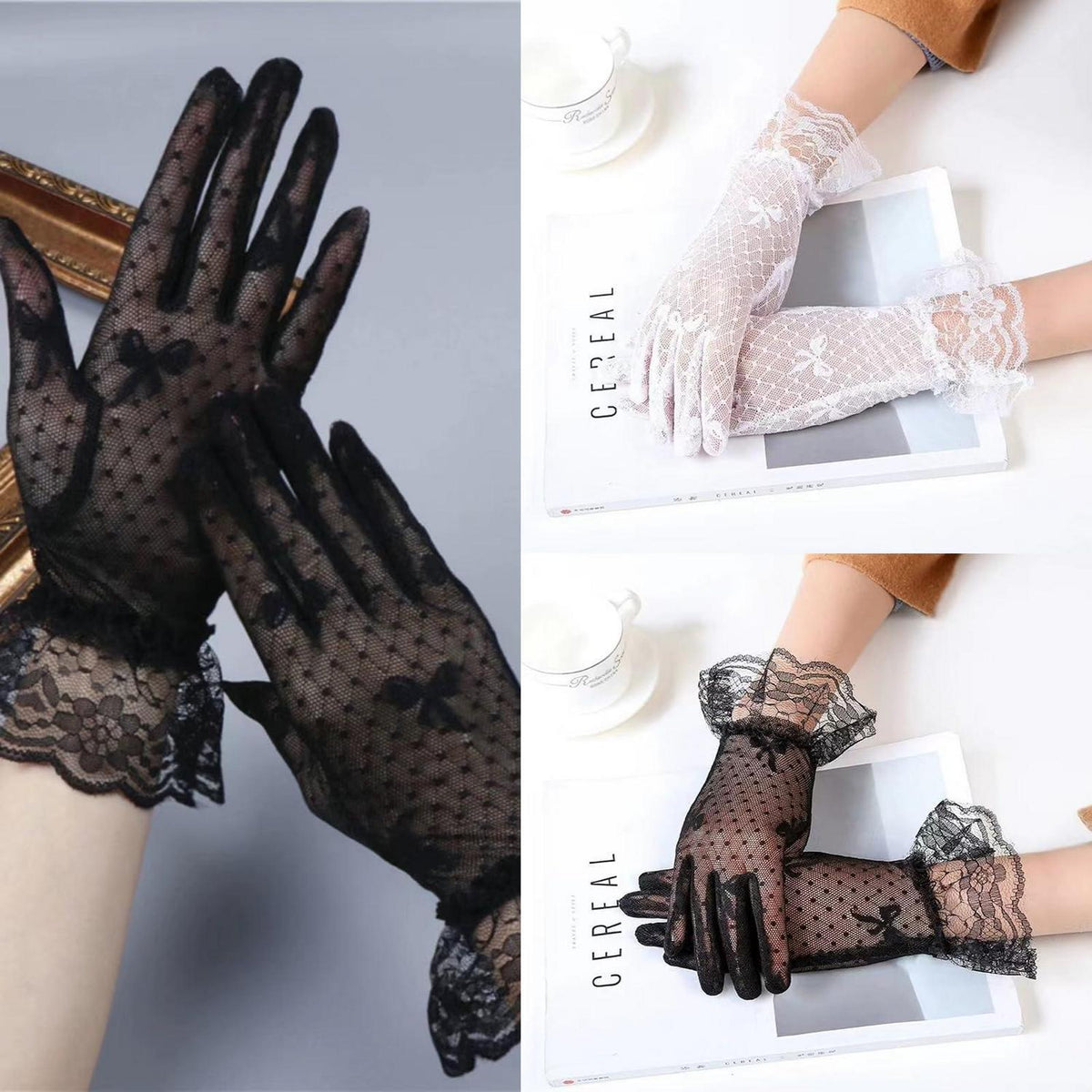 Spitzenhandschuhe Damen Elegant Kurz für Hochzeit Party Halloween
