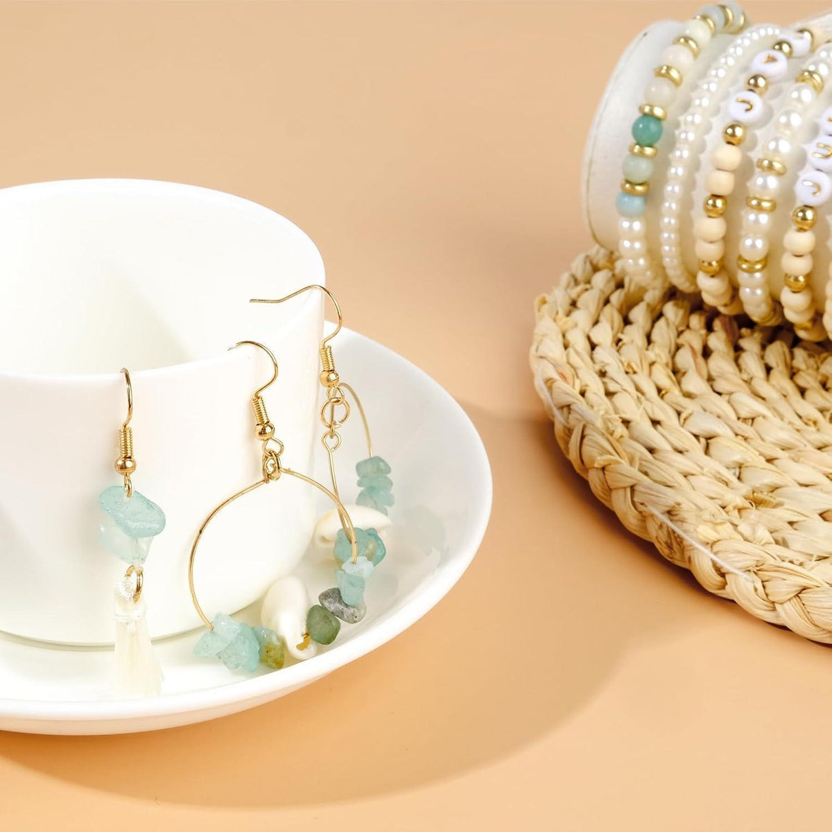 Amazonit Perlen Set für Armbänder, Naturstein & Holzperlen DIY