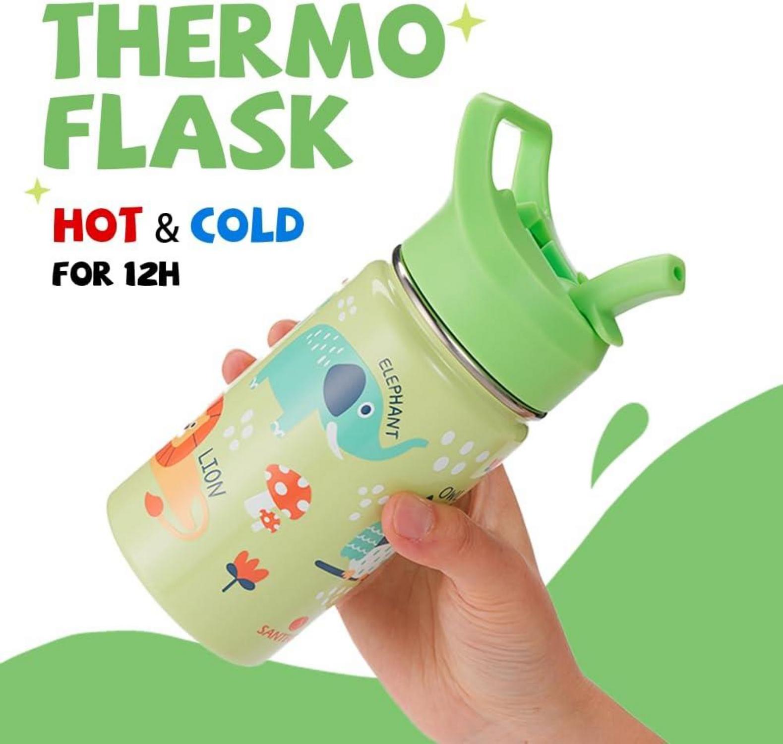 Kinder Trinkflasche Edelstahl 380ml mit Strohhalm