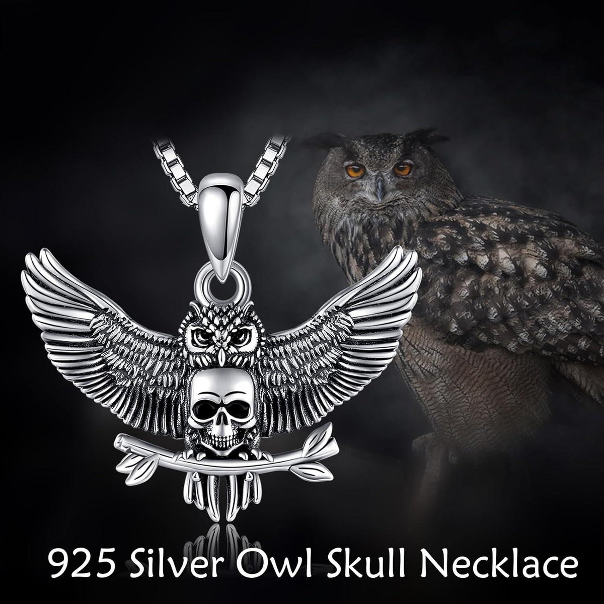 Totenkopf Eule Halskette 925 Sterling Silber Anhänger Eulenschmuck