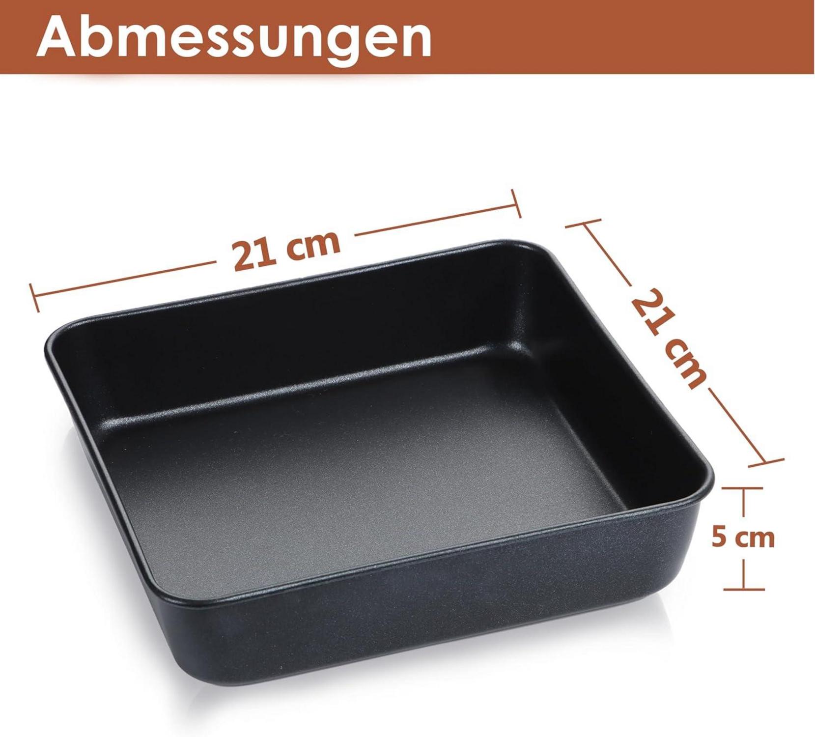 Quadratische Edelstahl Auflaufform 21x21x5 cm Brownie