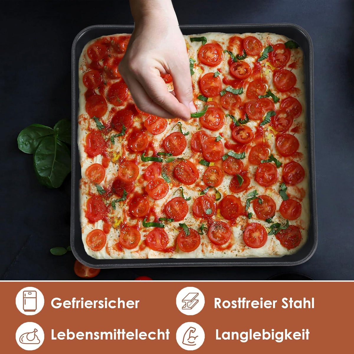 Herogo Quadratische Auflaufform Edelstahl Backform 21x21x5 cm Brownie Lasagne