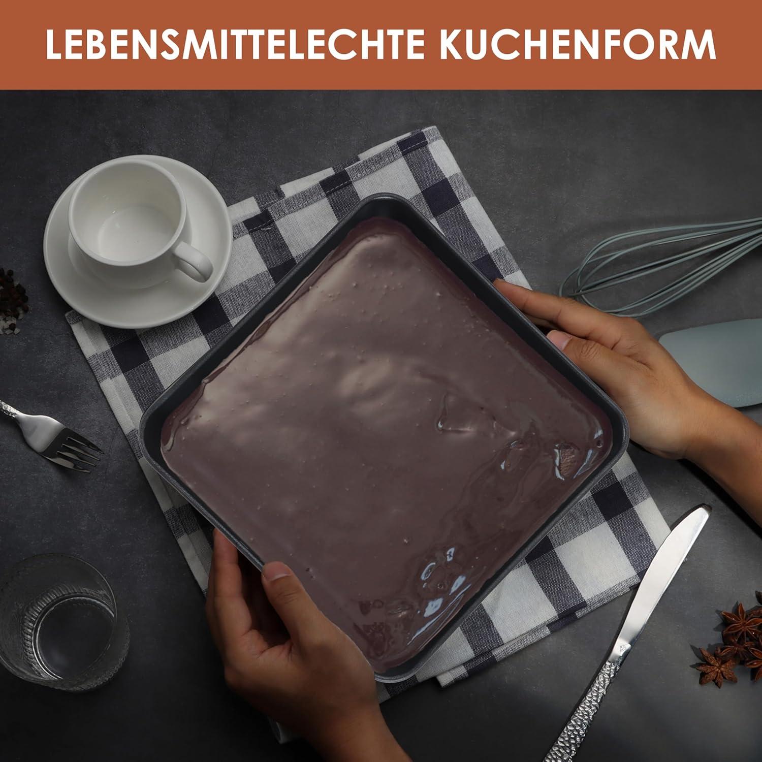 Quadratische Edelstahl Auflaufform 21x21x5cm für Kuchen Brownie Lasagne