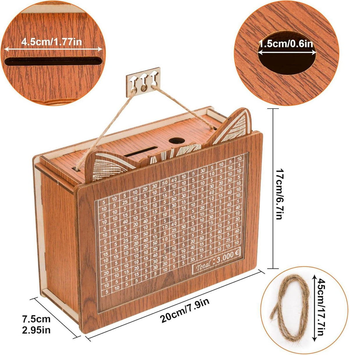 Spardose Holz Sparbox Zahlen Ankreuzen Sparziel Acrylplatte Kinder