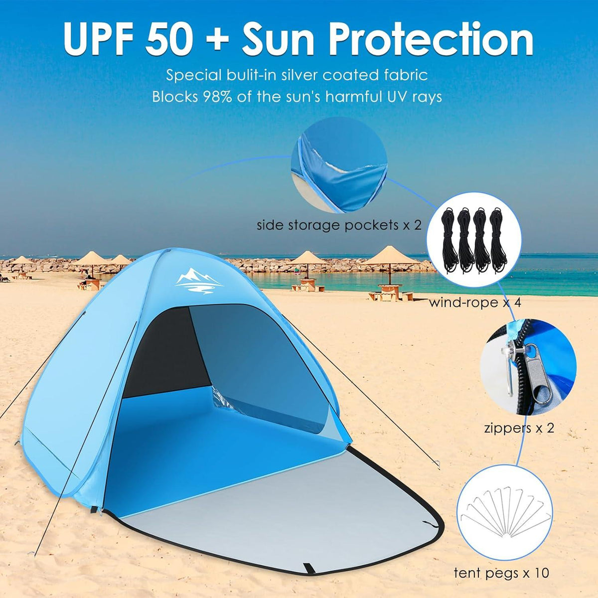 Pop-Up Strandmuschel UV-Schutz 50+ Strandzelt für 2-3 Personen