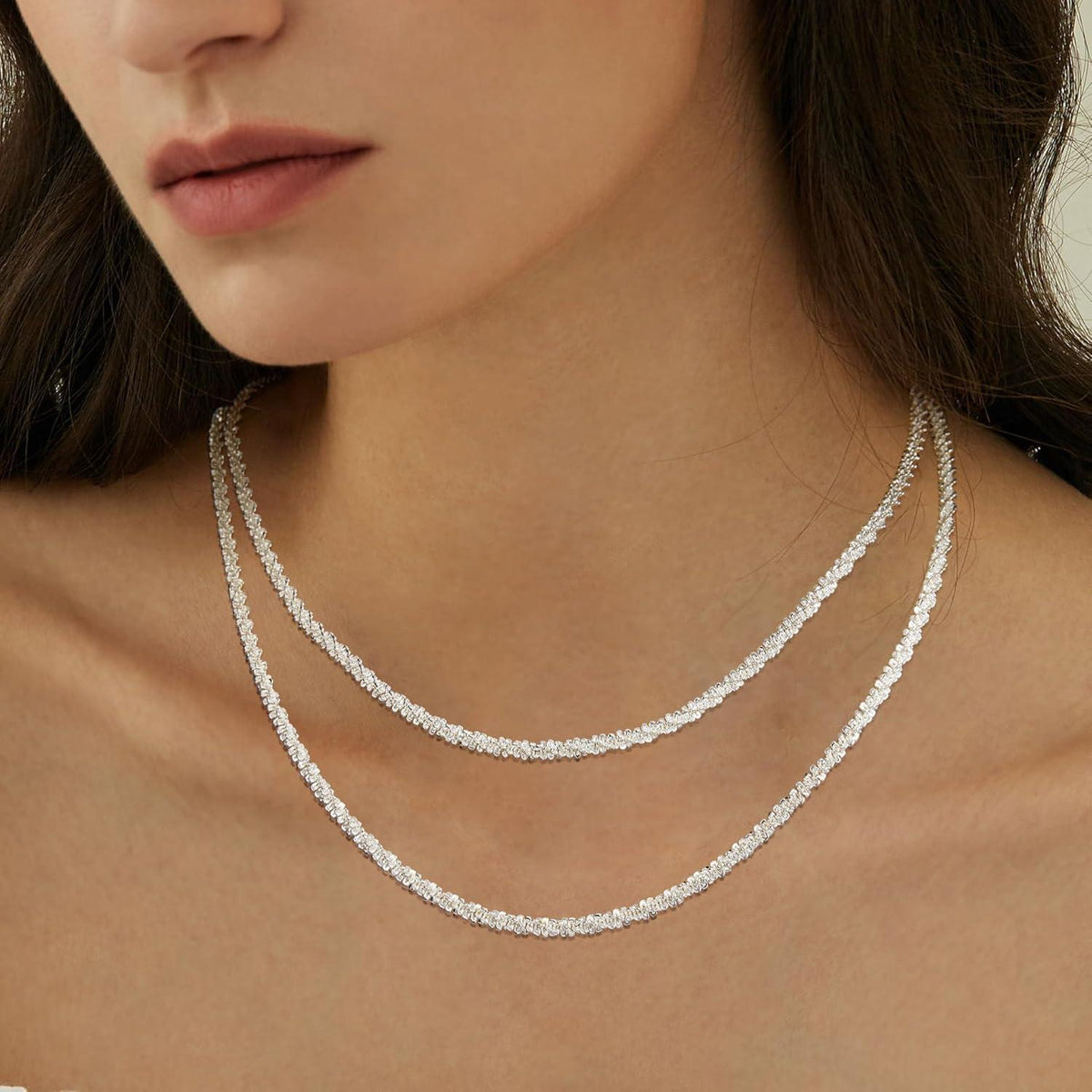 Layered Silber Halsketten Dainty Choker Shine Schmuck
